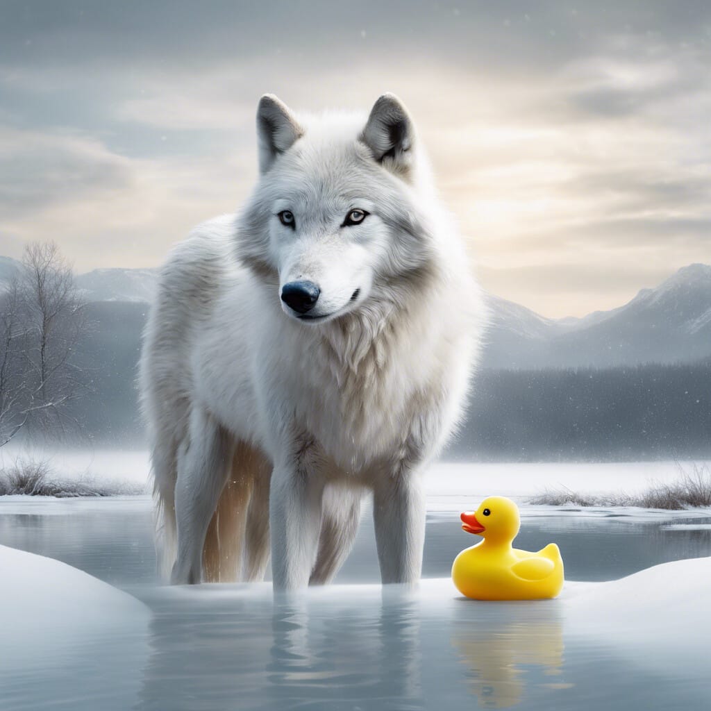 Arctic wold and a rubber duck